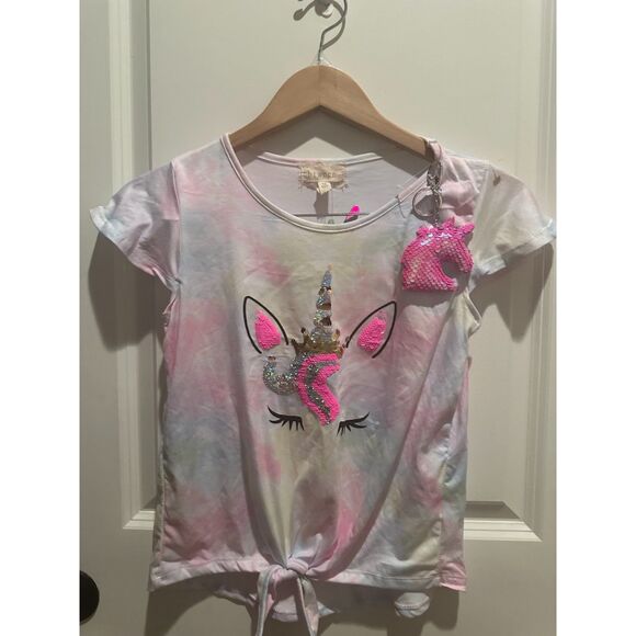 NWT BTWeen Girl Unicorn Sequined Short Sleeve Blouse & Unicorn Keychain Size 12 - Picture 1 of 9